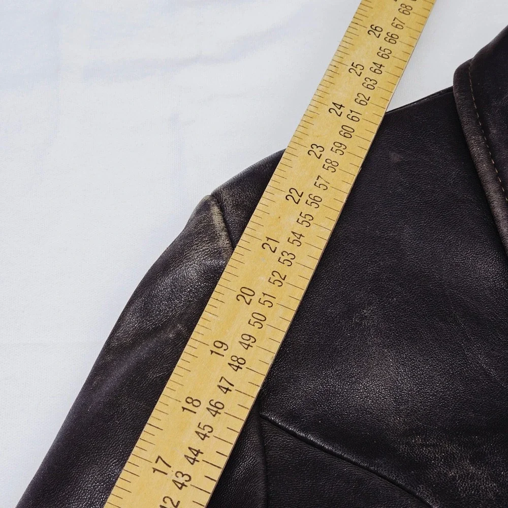 Petite Sophisticate Leather Jacket Womens M Dark Brown Distressed Zip Biker Grng - Picture 5 of 9